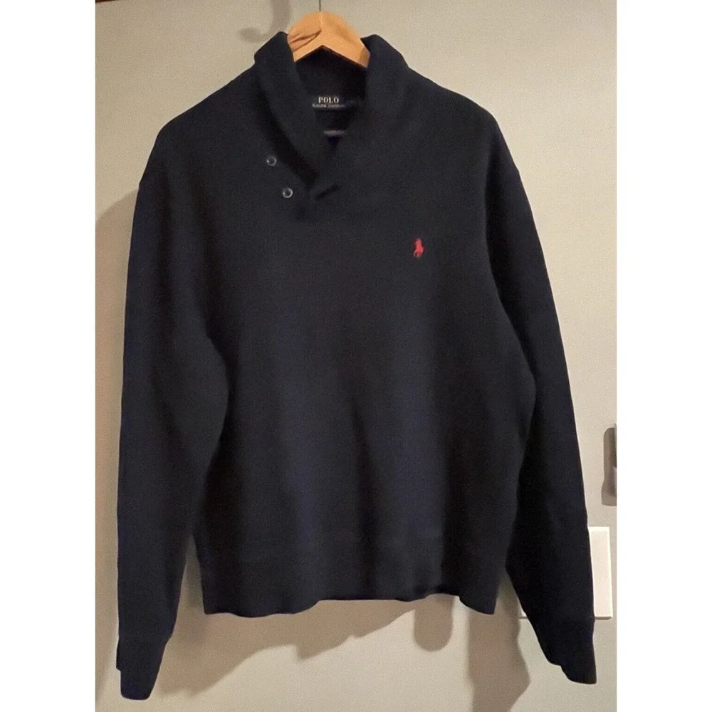 Polo Ralph Lauren Sweater Shawl Neck Pullover Elbow Patches Academia Large‎